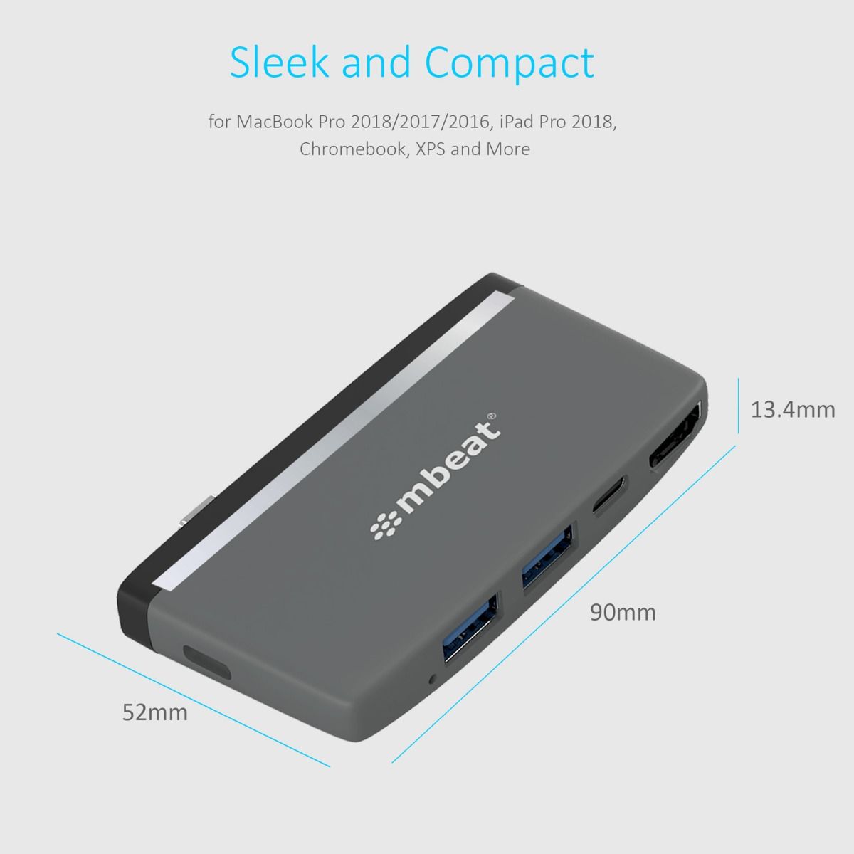 mbeat Essential Pro 5-in-1 USB- C Hub ( 4K HDMI Video, USB-C PD Pass Through Charging, USB 3.0 x 2, USB-C x 1) 5
