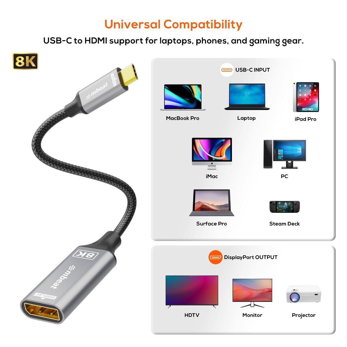 mbeat Tough Link 8K USB-C to DP Adapter - Space Grey 5