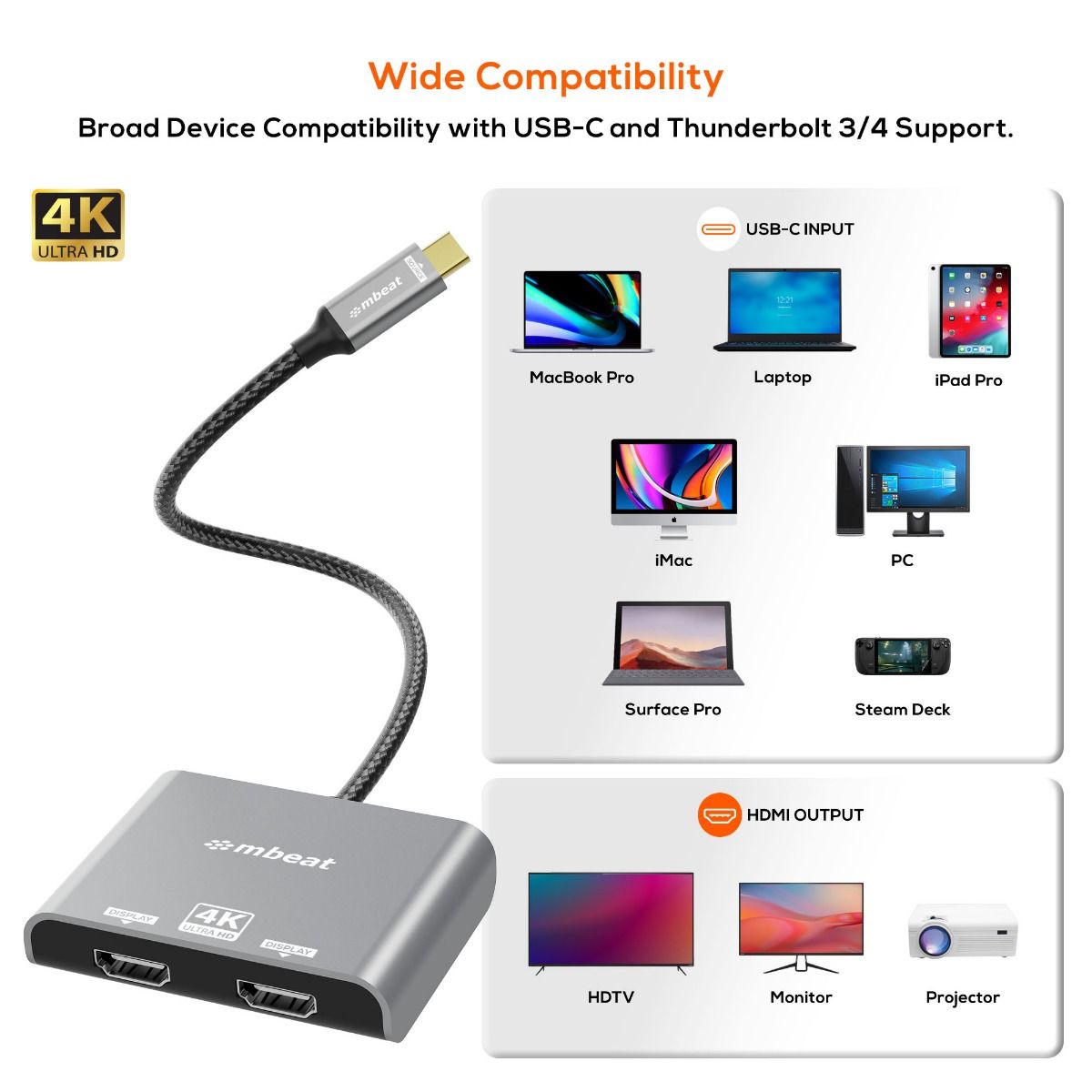 mbeat Tough Link USB-C to Dual 4K/60Hz HDMI MST Adapter - Space Grey 5