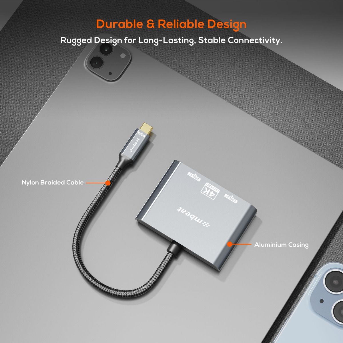 mbeat Tough Link USB-C to Dual 4K/60Hz HDMI MST Adapter - Space Grey 6
