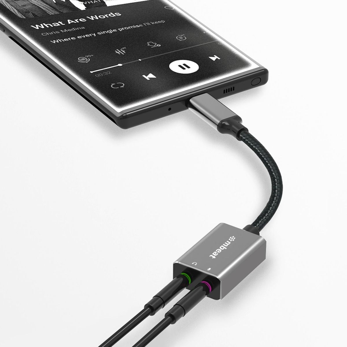 mbeat Elite USB-C to 3.5 Audio and Microphone Adapter - Space Grey 3