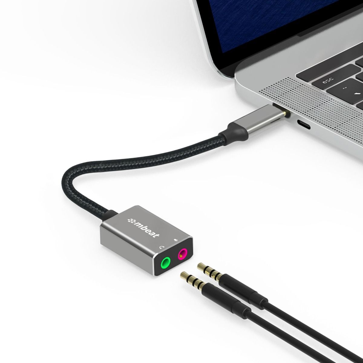 mbeat Elite USB-C to 3.5 Audio and Microphone Adapter - Space Grey 4