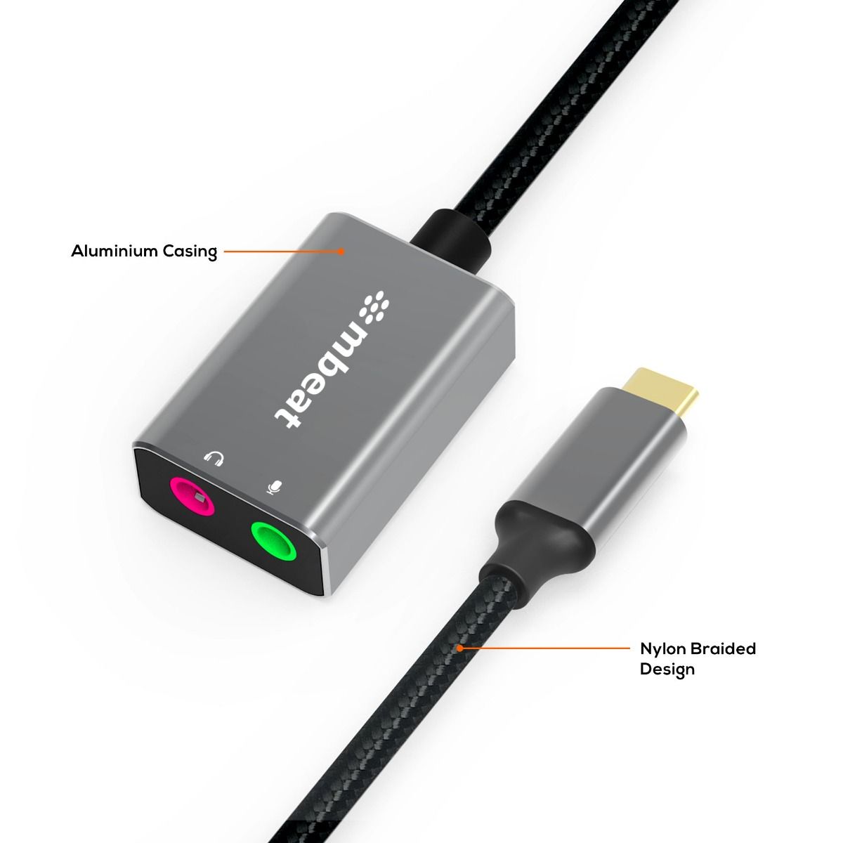 mbeat Elite USB-C to 3.5 Audio and Microphone Adapter - Space Grey 5