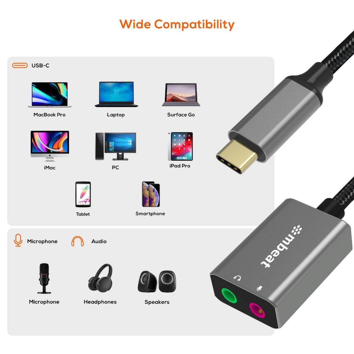mbeat Elite USB-C to 3.5 Audio and Microphone Adapter - Space Grey 6