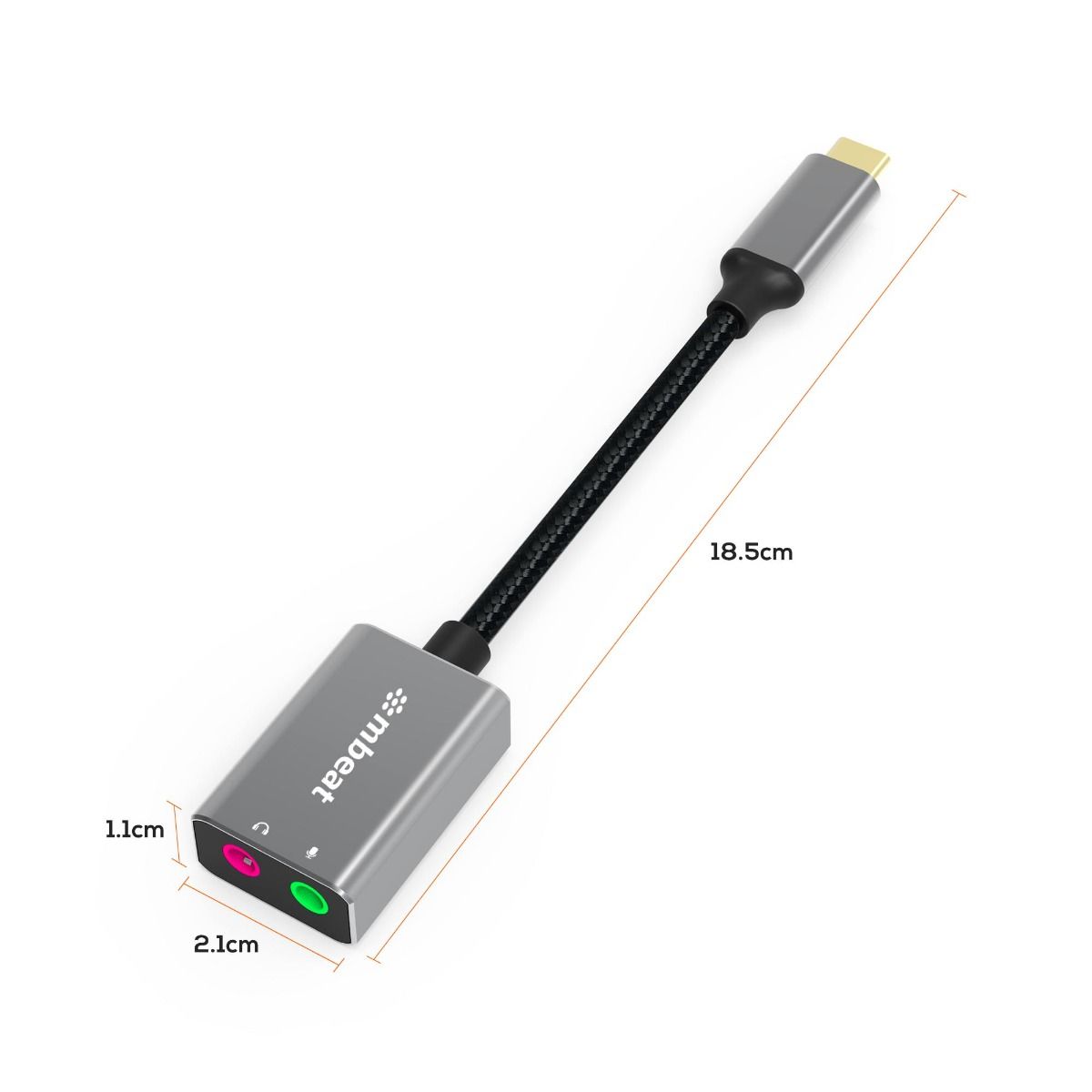 mbeat Elite USB-C to 3.5 Audio and Microphone Adapter - Space Grey 7