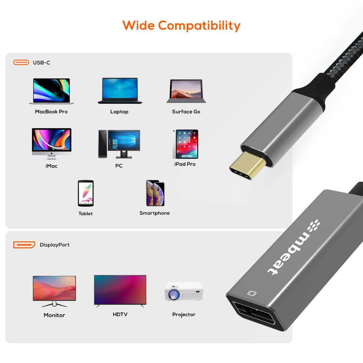 mbeat Elite USB-C to Display Port Adapter - Space Grey 6