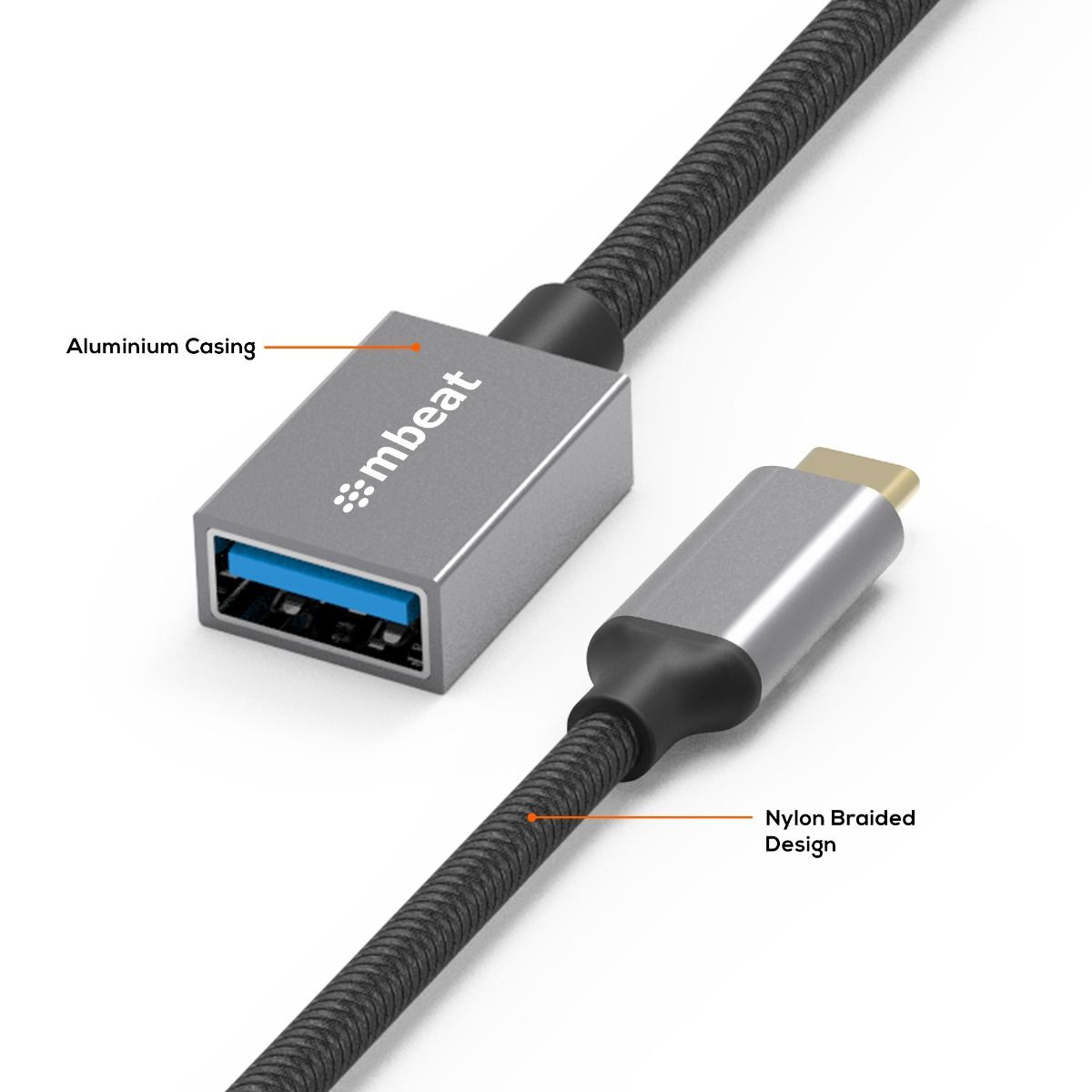 mbeat Tough Link USB-C to USB 3.0 Adapter with Cable - Space Grey 6