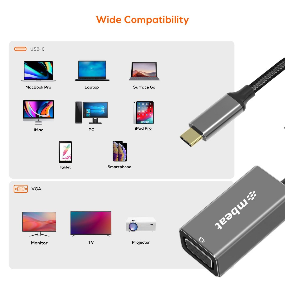 mbeat Elite USB-C to VGA Adapter- Space Grey 5