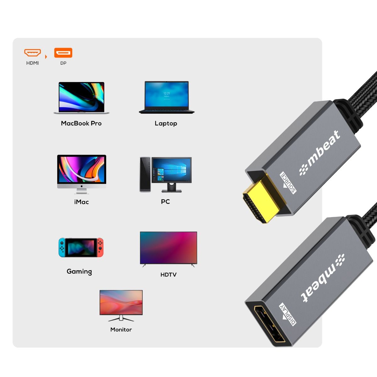 mbeat Tough Link HDMI to DisplayPort Adapter with USB Power 3