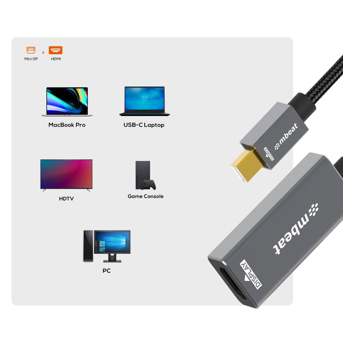 mbeat Tough Link Mini DisplayPort to HDMI Adapter 3