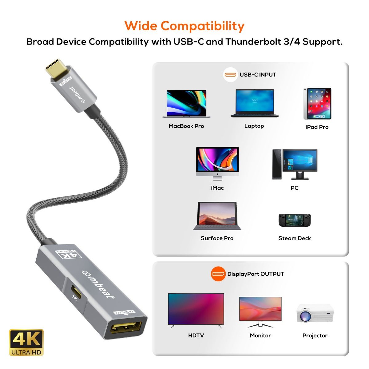 mbeat Tough Link USB-C to DP Adapter with 100W PD - Space Grey 4