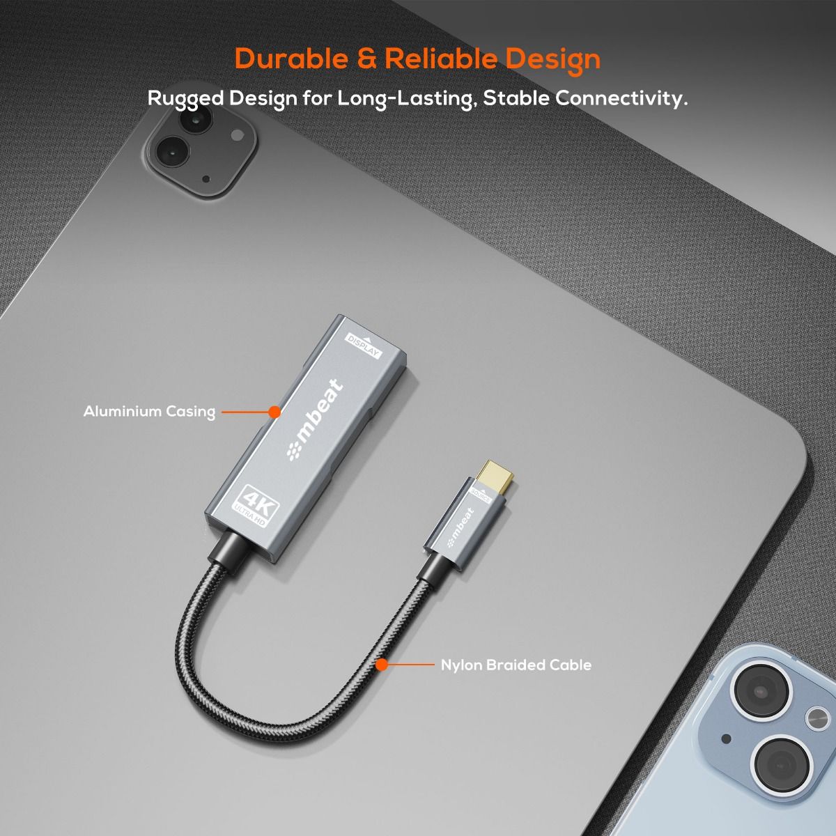 mbeat Tough Link USB-C to DP Adapter with 100W PD - Space Grey 5
