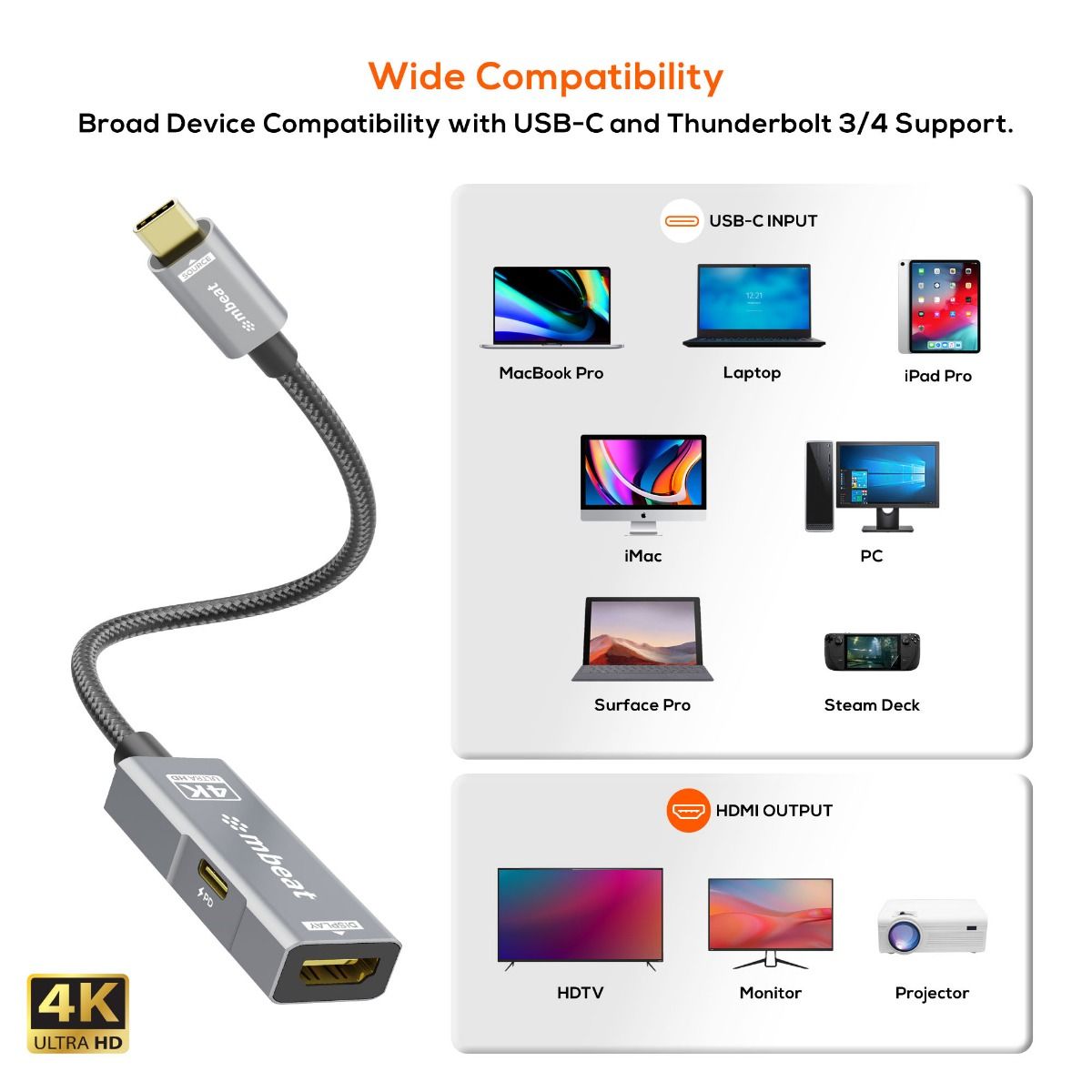 mbeat Tough Link USB-C to HDMI Adapter with 100W PD - Space Grey 5