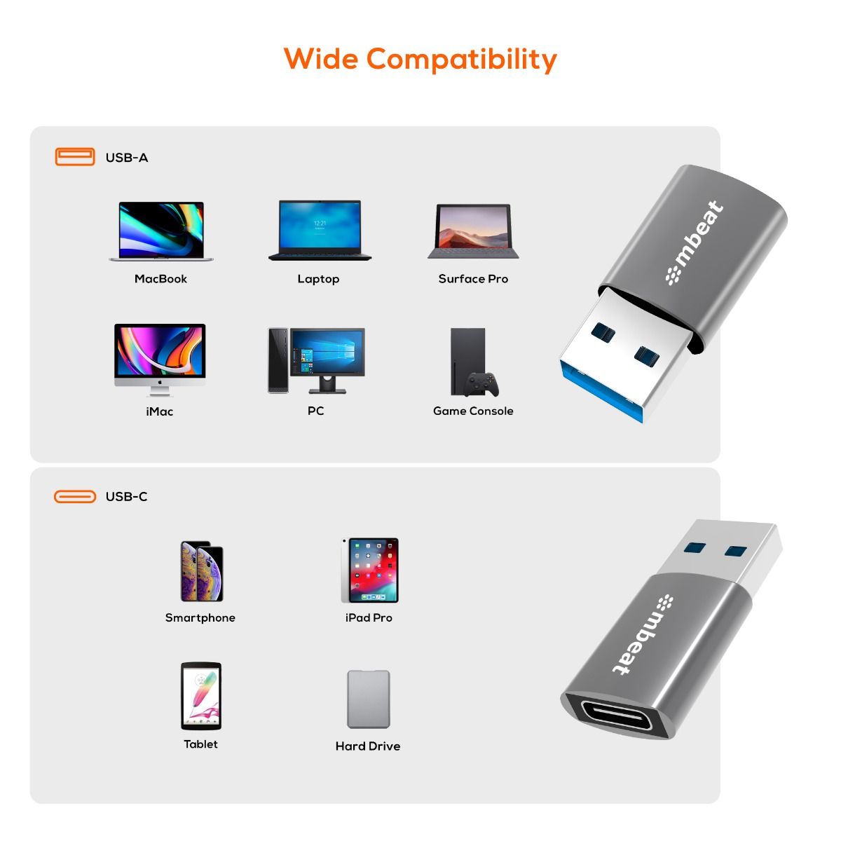 mbeat Elite USB 3.0 (Male) to USB-C (Female) Adapter - Space Grey 6