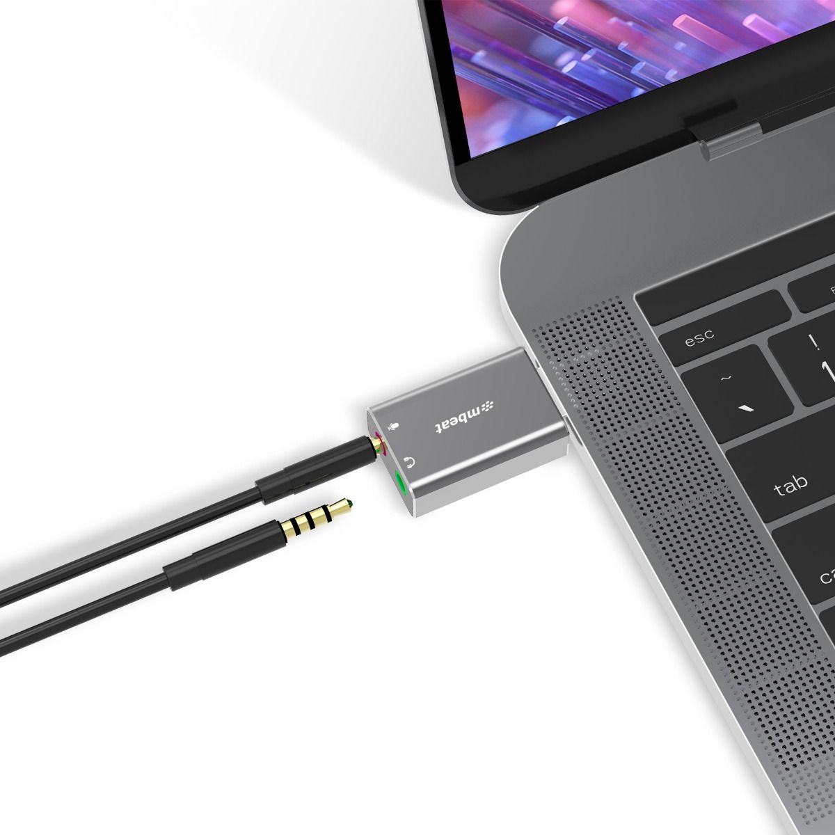 mbeat Elite USB to 3.5 Audio and Microphone Adapter - Space Grey 3