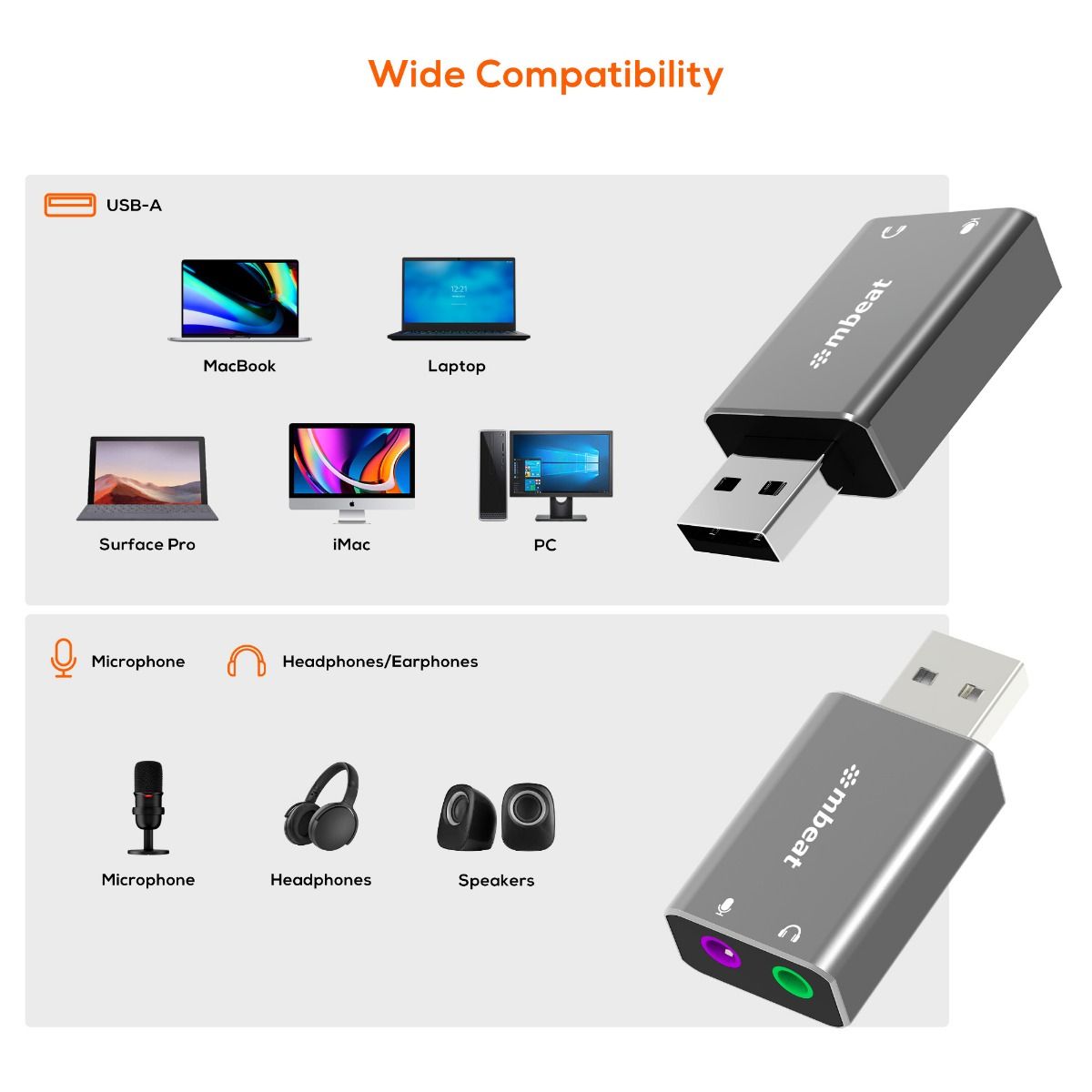 mbeat Elite USB to 3.5 Audio and Microphone Adapter - Space Grey 6
