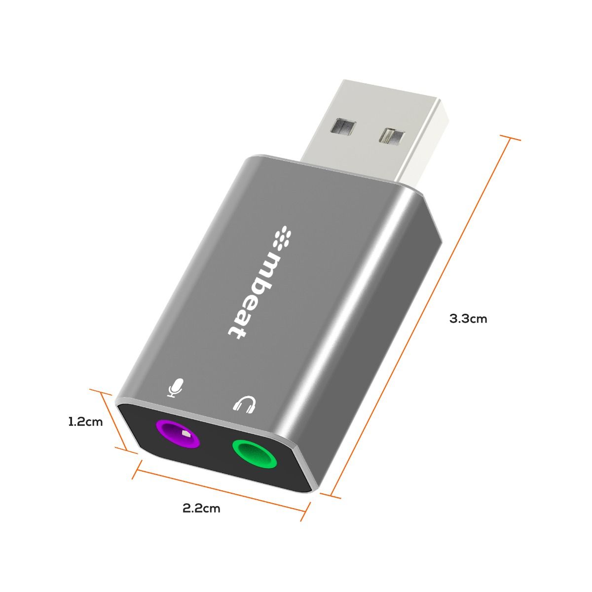 mbeat Elite USB to 3.5 Audio and Microphone Adapter - Space Grey 7
