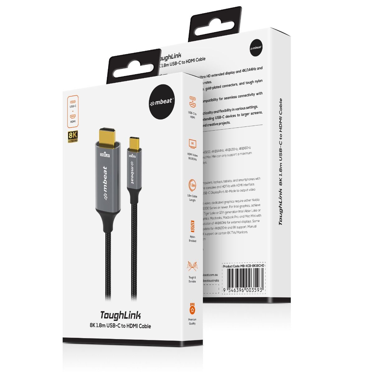 mbeat Tough Link 8K 1.8m USB-C to HDMI Cable 6