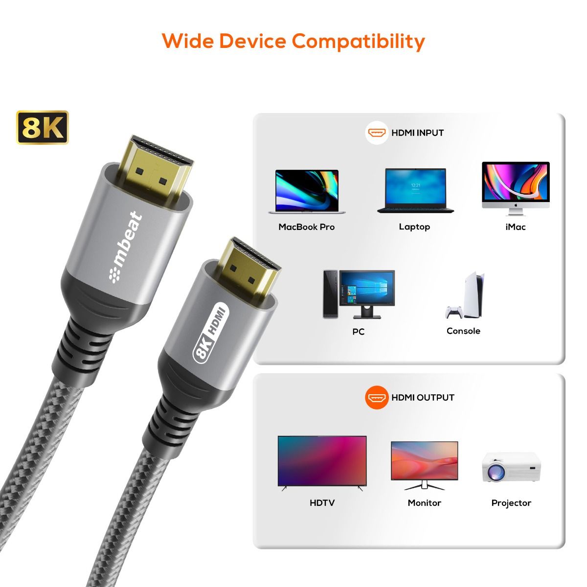 mbeat Tough Link 3m Certified 8K HDMI Cable - Space Grey 3