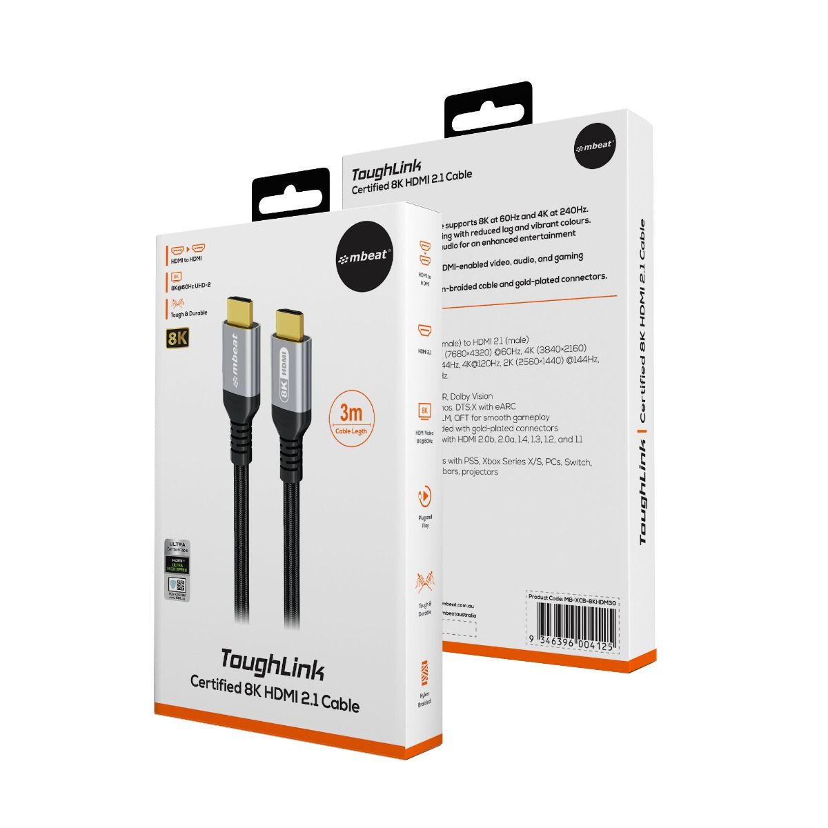 mbeat Tough Link 3m Certified 8K HDMI Cable - Space Grey 5