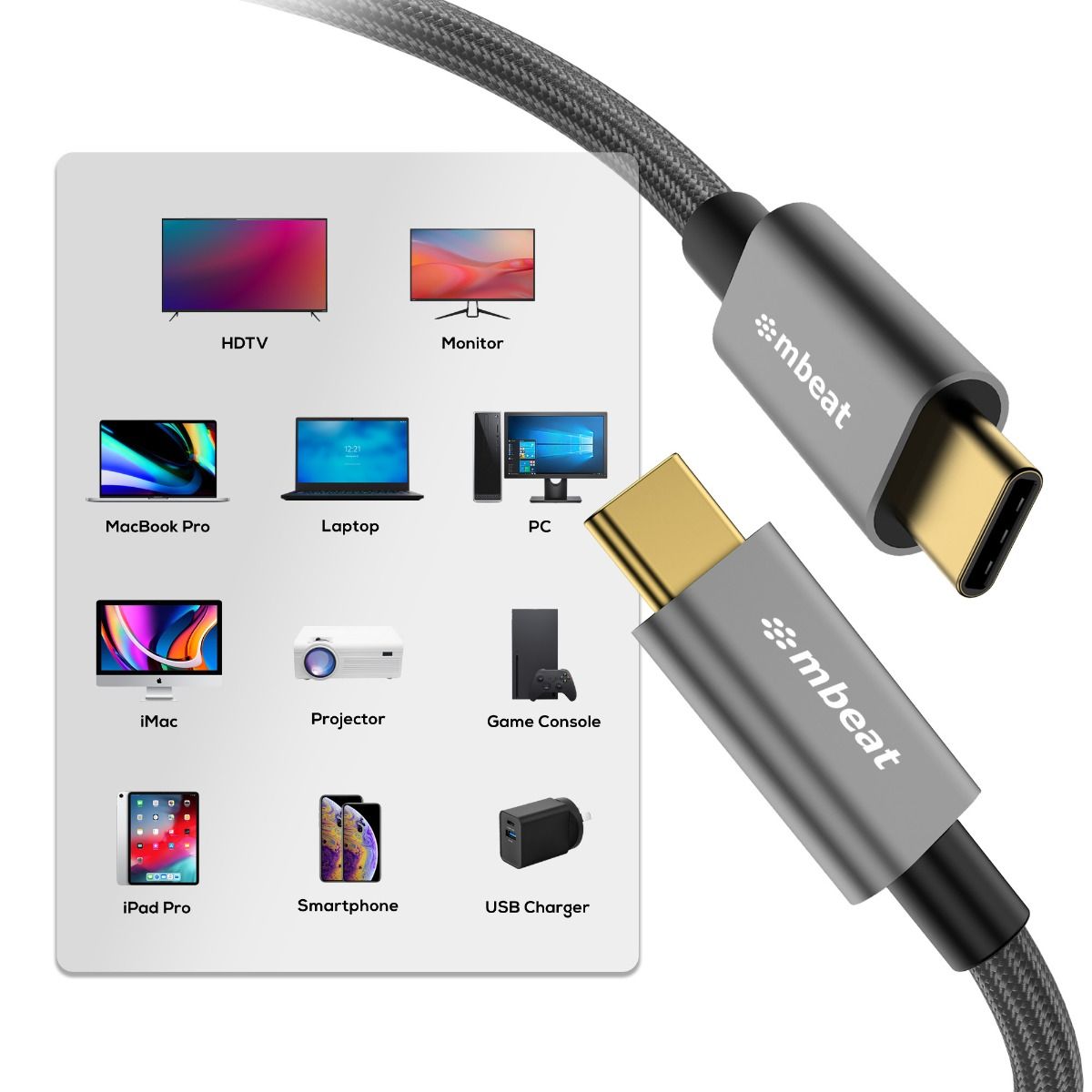 mbeat Tough Link 1.8m USB 3.2 Gen2 USB-C Cable - Space Grey 5