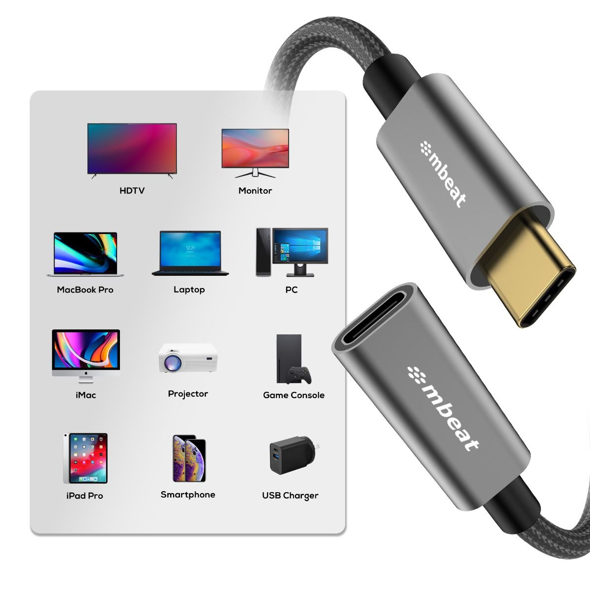 mbeat Tough Link 1m USB 3.2 Gen2 USB-C Extension Cable - Space Grey 4
