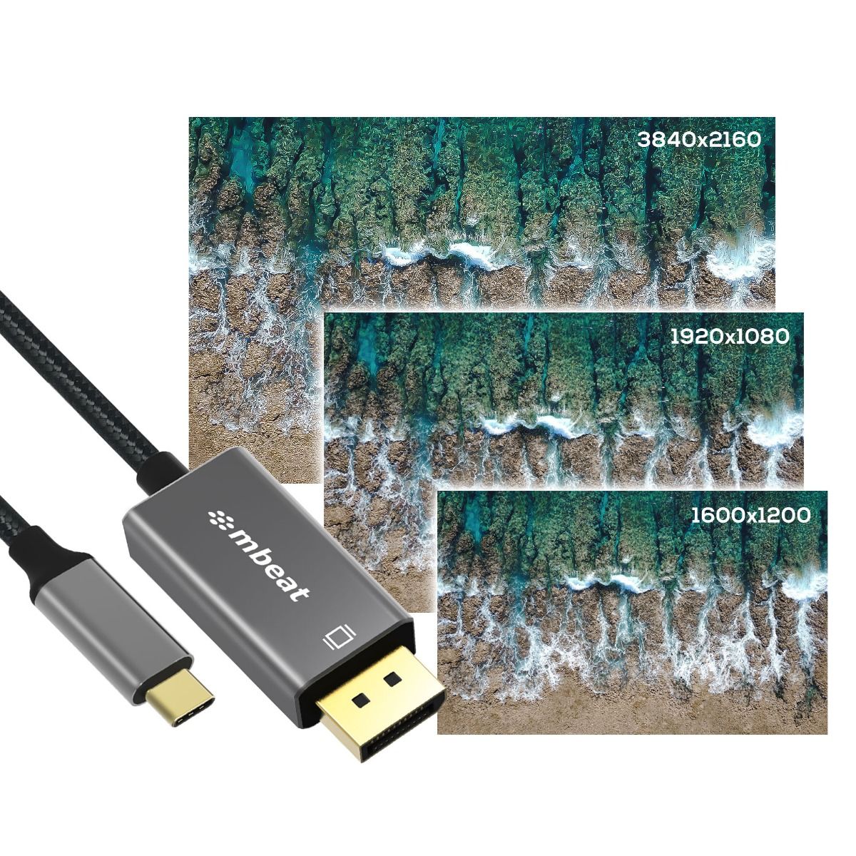mbeat Tough Link 1.8m 4K USB-C to Display Port Cable - Space Grey 5