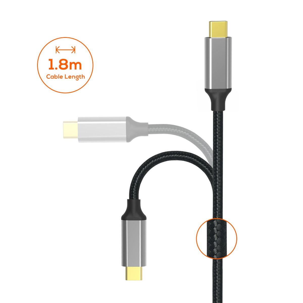 mbeat Tough Link 1.8m 4K USB-C to Display Port Cable - Space Grey 6