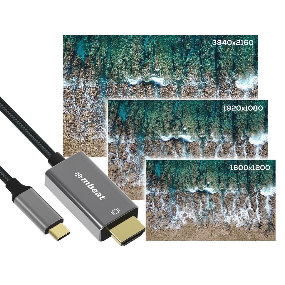 mbeat Tough Link 1.8m 4K USB-C to HDMI Cable - Space Grey 4
