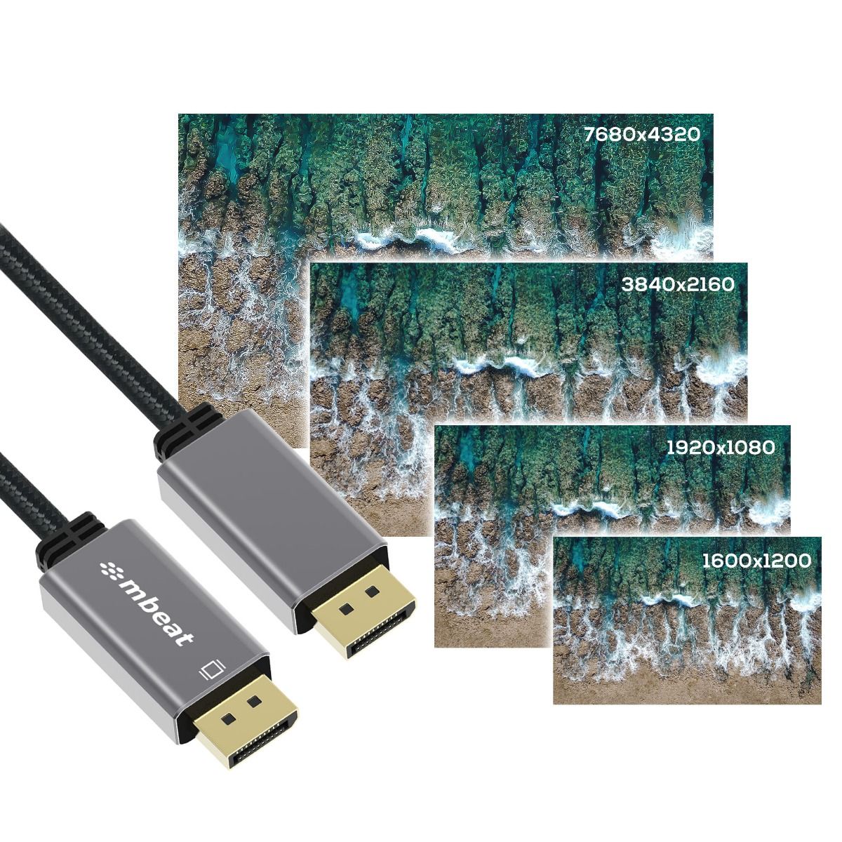 mbeat Tough Link 1.8m Display Port Cable v1.4 - Space Grey 5