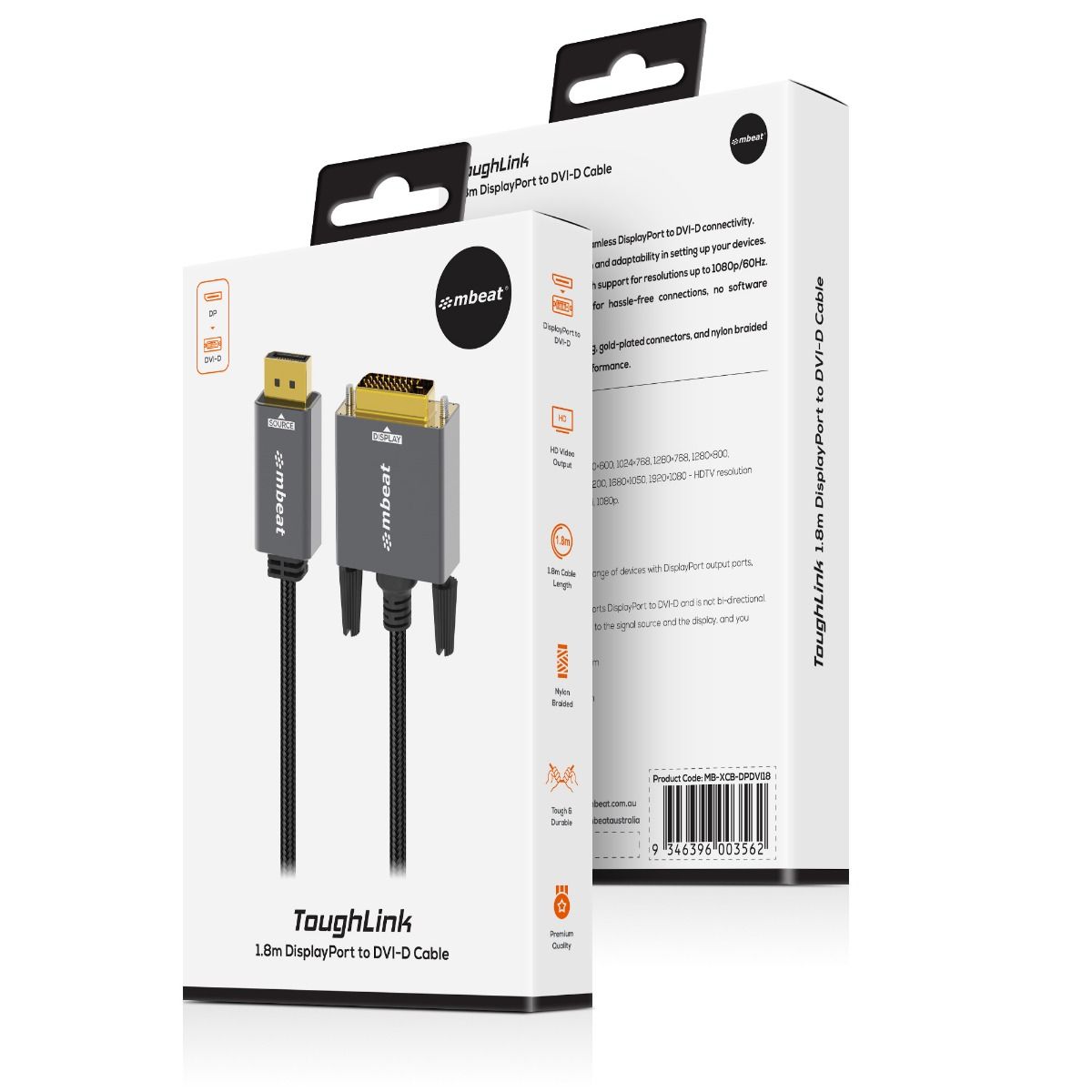 mbeat Tough Link 1.8m DisplayPort to DVI-D Cable 4
