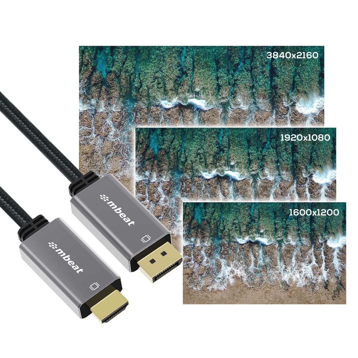 mbeat Tough Link 1.8m 4K/60Hz Display Port to HDMI Cable - Space Grey 4