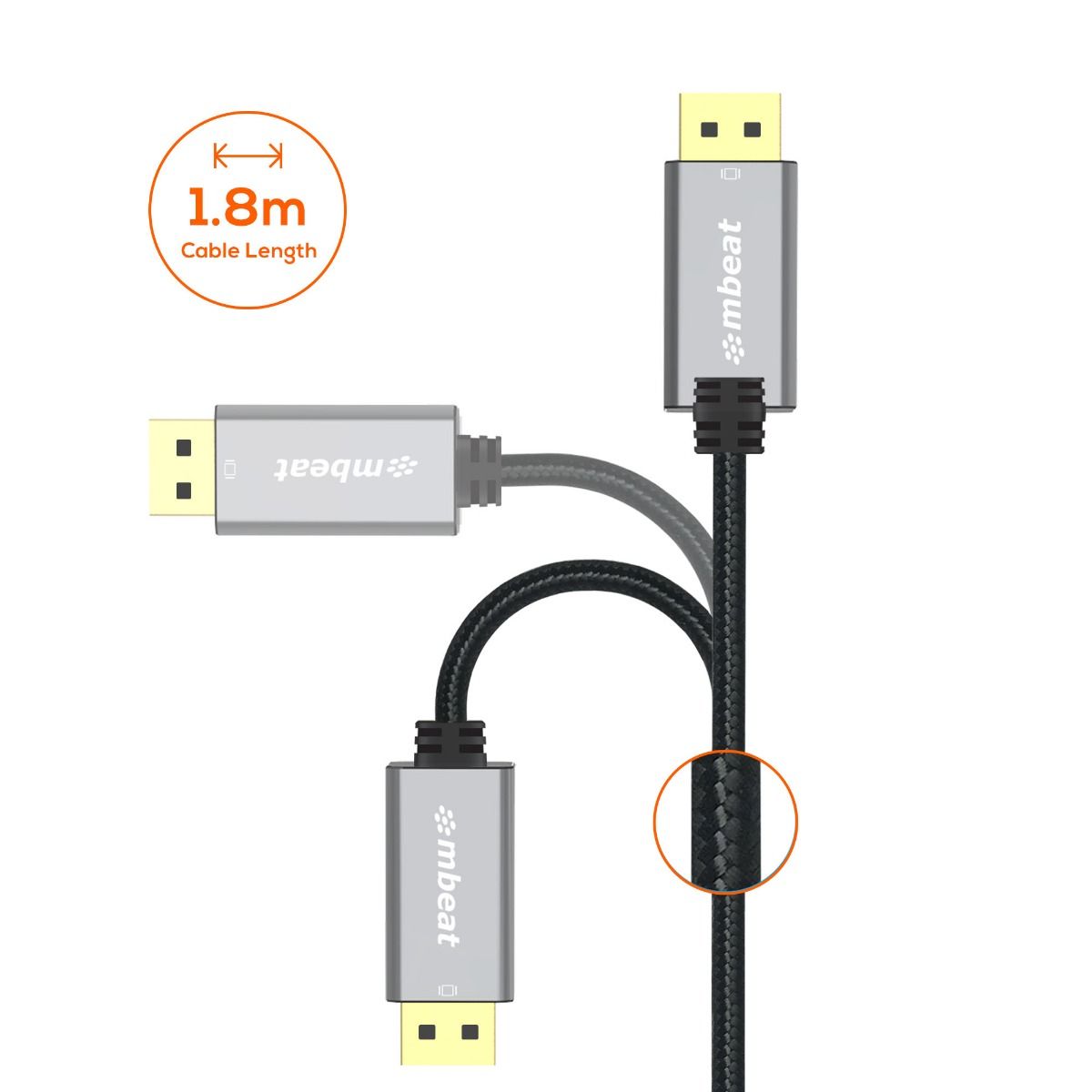 mbeat Tough Link 1.8m 4K/60Hz Display Port to HDMI Cable - Space Grey 5