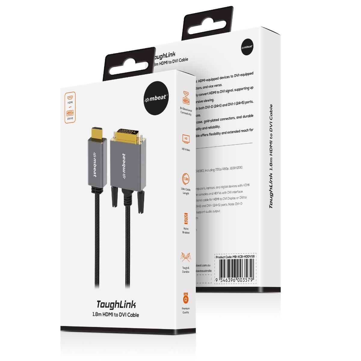 mbeat Tough Link 1.8m HDMI to DVI Cable 5