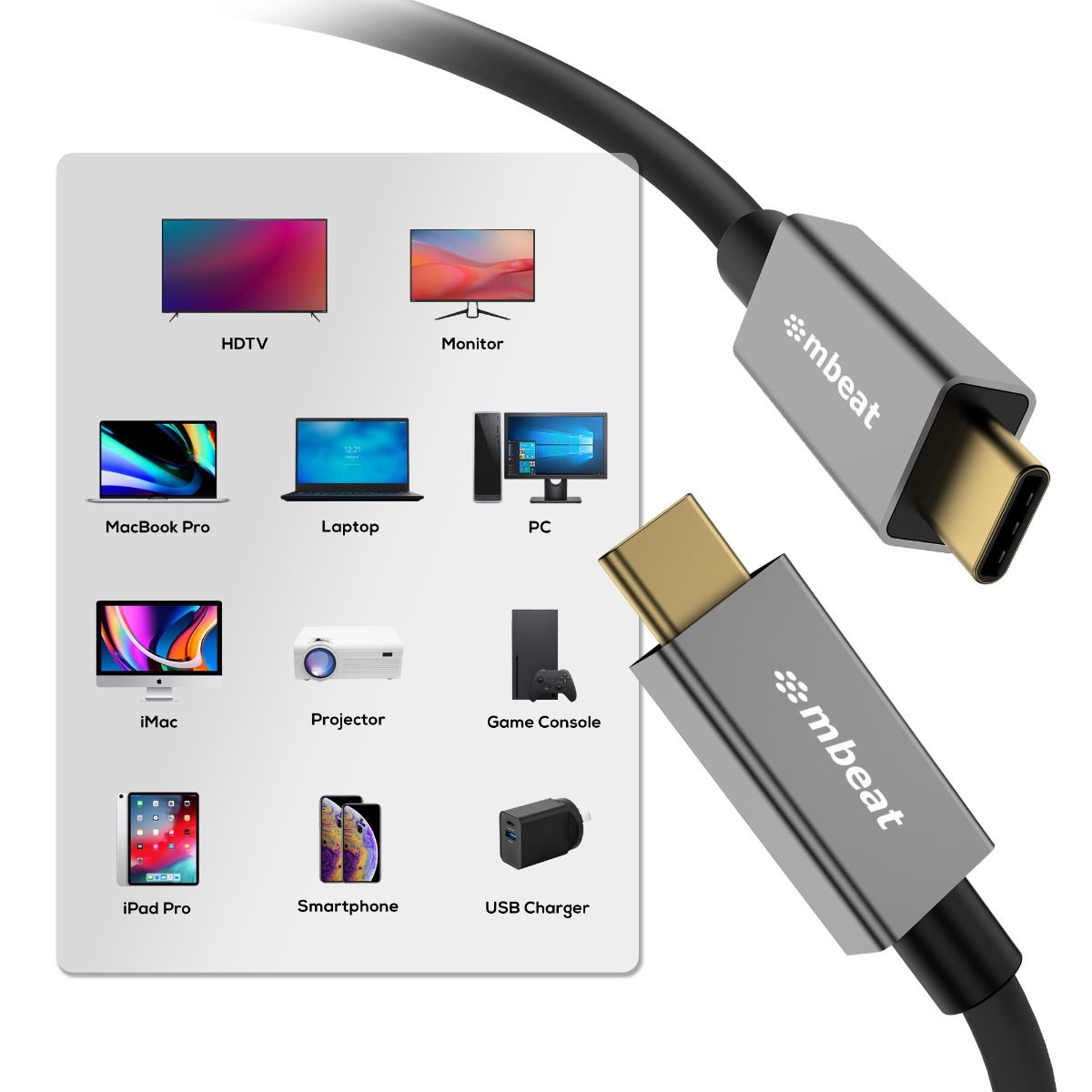 mbeat Tough Link 1m USB 4.0 USB-C Cable - Space Grey 5