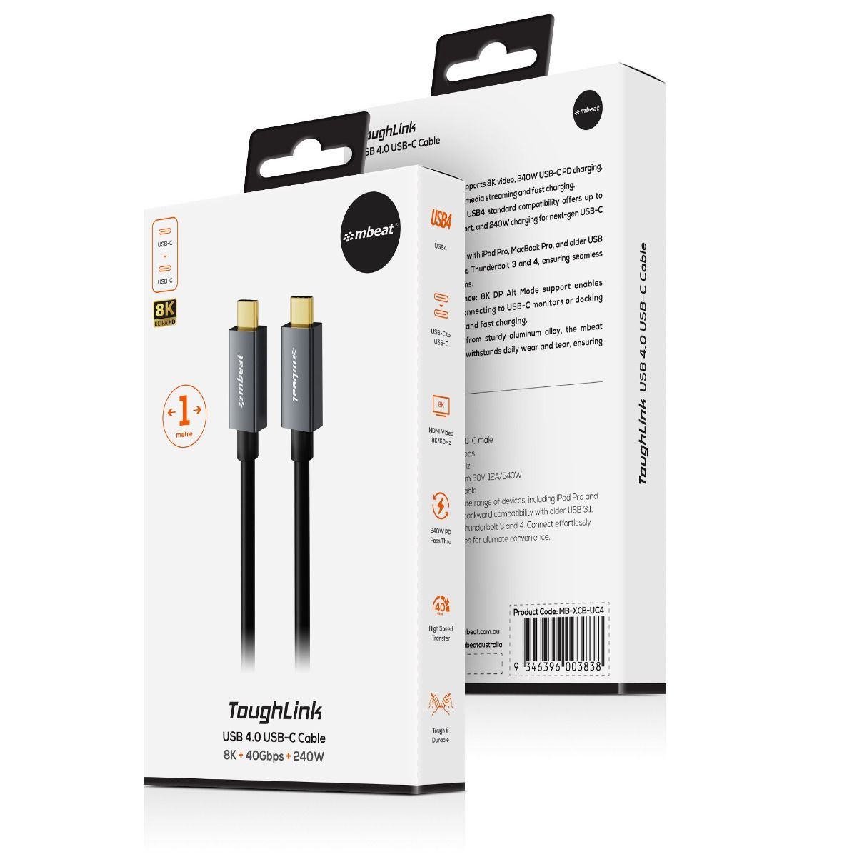 mbeat Tough Link 1m USB 4.0 USB-C Cable - Space Grey 6