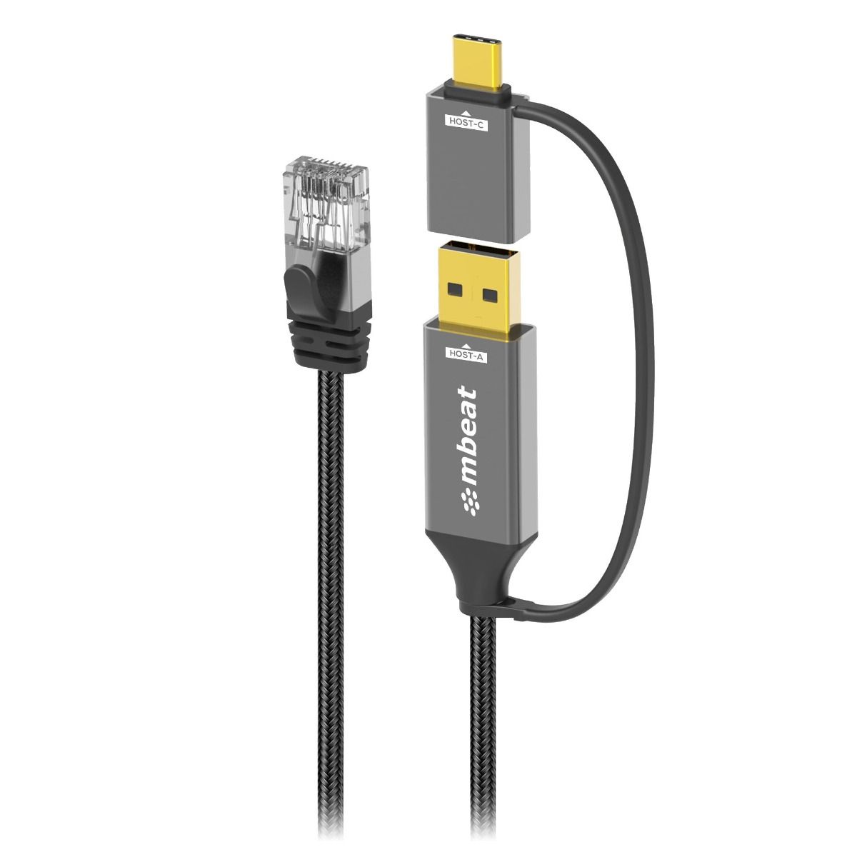 mbeat Tough Link 2m USB & USB-C to RJ45 Ethernet Cable - Space Grey