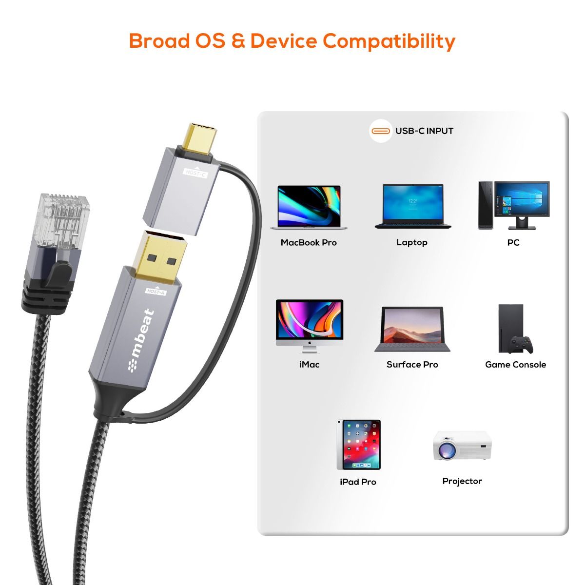 mbeat Tough Link 2m USB & USB-C to RJ45 Ethernet Cable - Space Grey 5