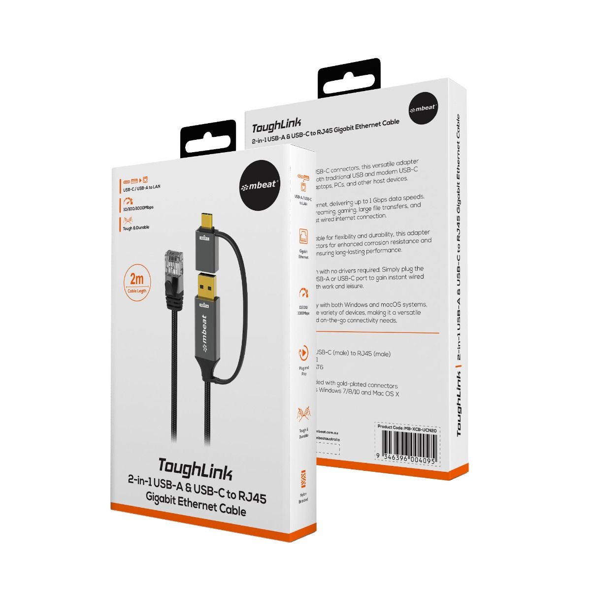 mbeat Tough Link 2m USB & USB-C to RJ45 Ethernet Cable - Space Grey 7