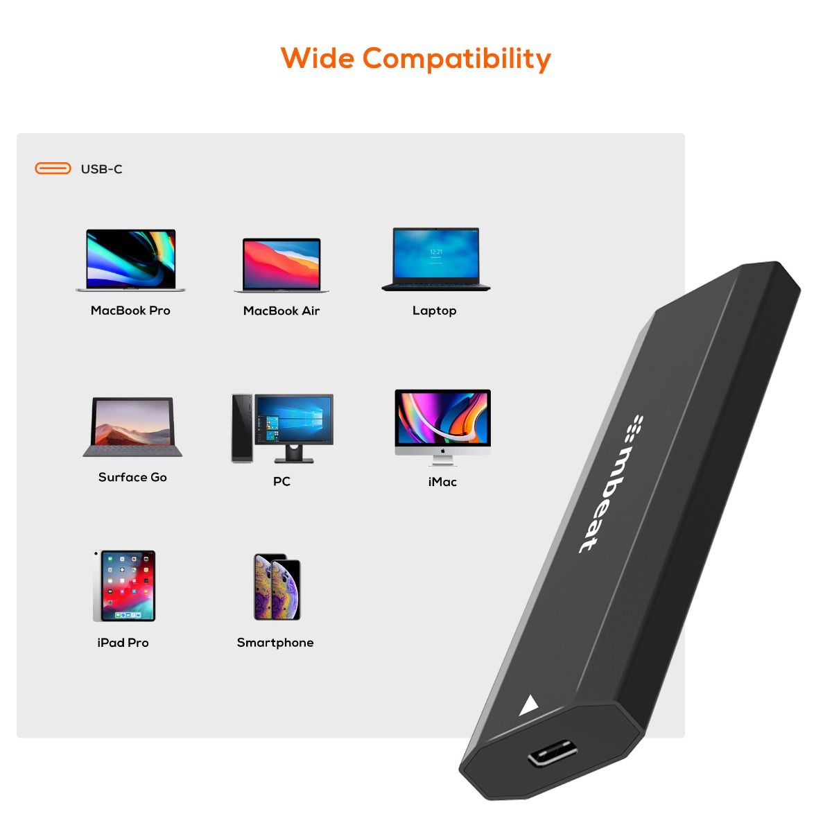mbeat Elite USB-C to M.2 SSD Enclosure (M-Key, B+M Key) - Matte Black 5