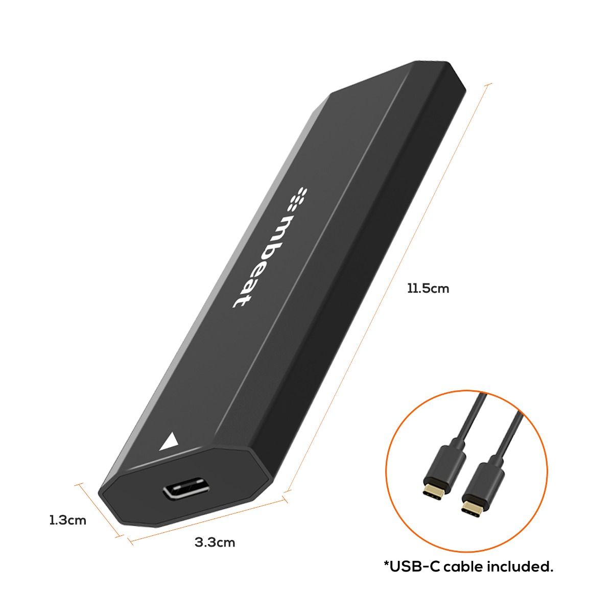 mbeat Elite USB-C to M.2 SSD Enclosure (M-Key, B+M Key) - Matte Black 7