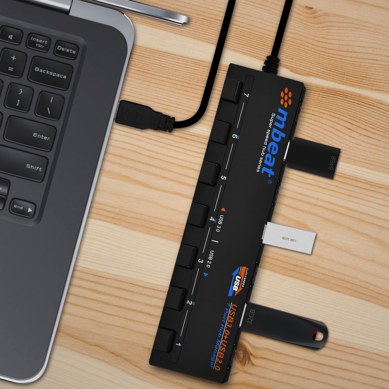mbeat 7-Port USB 3.0 and USB 2.0 Hub Manager With Switches 4