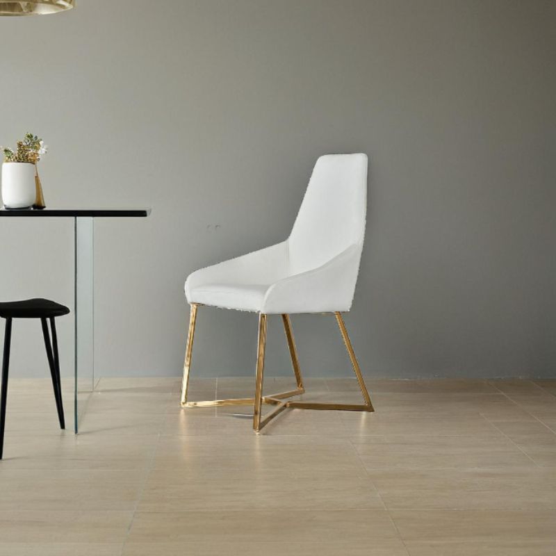 SET OF 4 Dining Chair White PVC Dining Chair Gold Criss Cross Legs