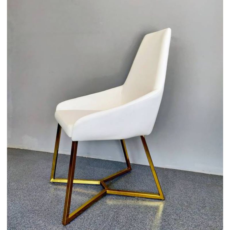 SET OF 4 Dining Chair White PVC Dining Chair Gold Criss Cross Legs 3