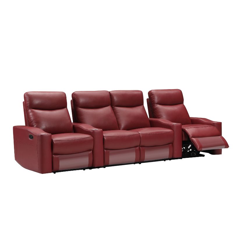 Chicago 4 Seat Home Theatre Genuine Leather Lounge with all Electric Recliners & 4 Cup Holders Red