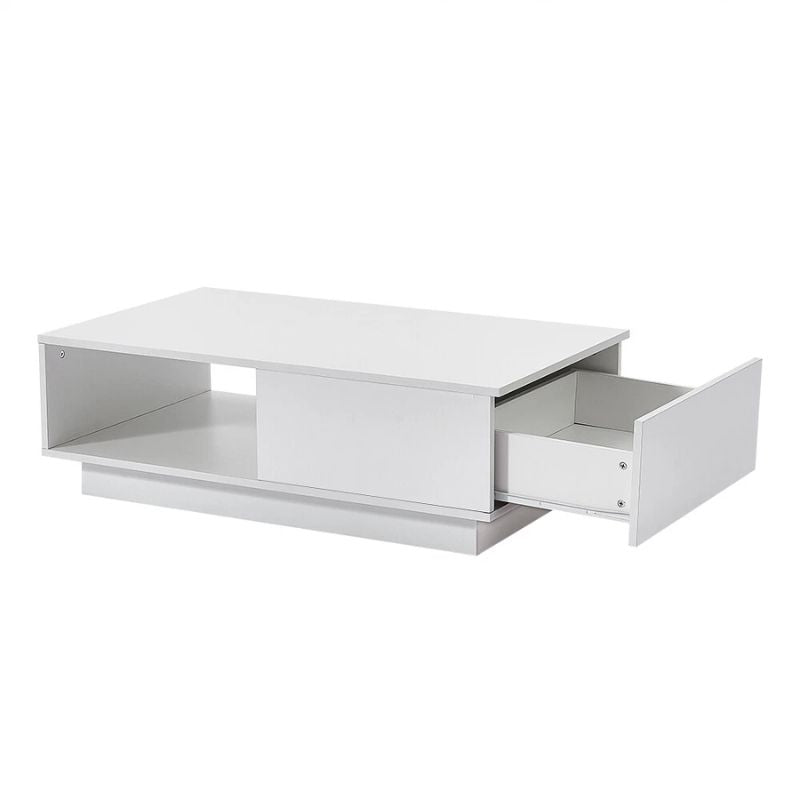 LED High Gloss Top White Coffee Table With Single Drawer 5