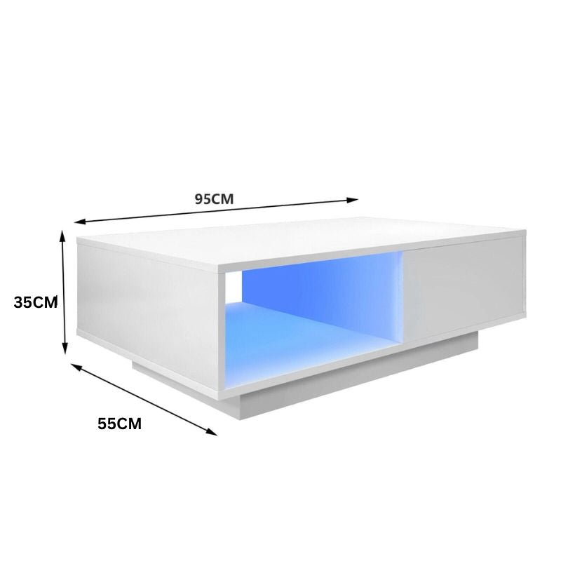 LED High Gloss Top White Coffee Table With Single Drawer 6