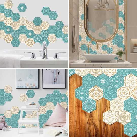 10PCS Multi Colour Tile Set Hexagon Decoration Decal Self-adhesive Oil-proof And Waterproof Wall Stickers 5