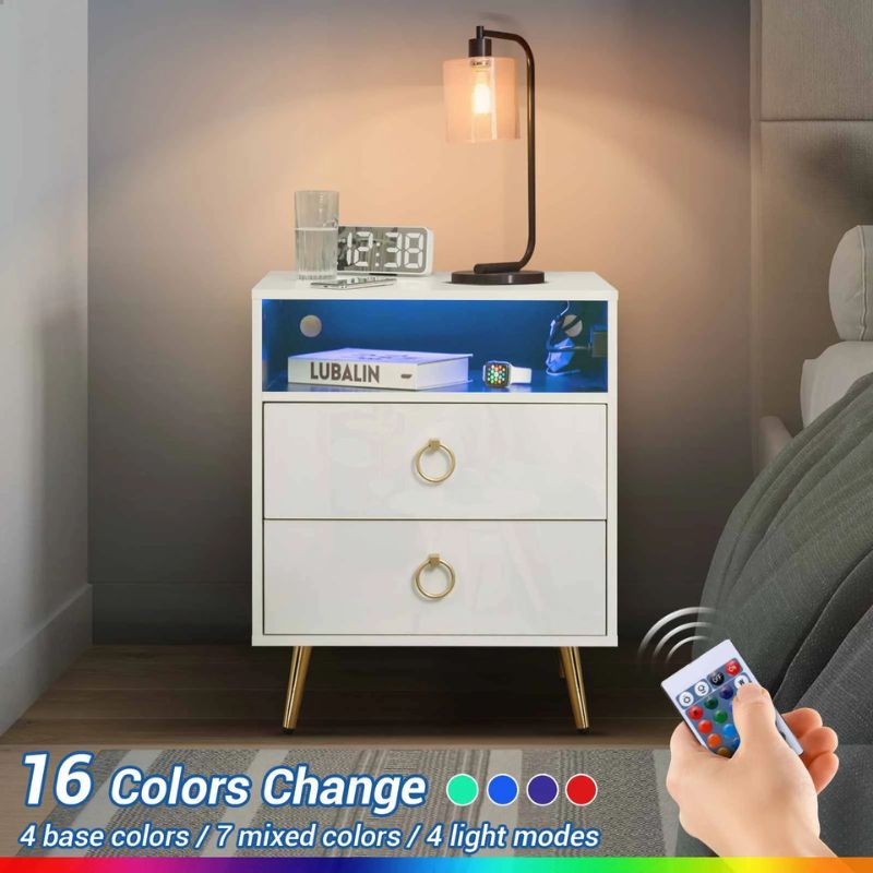 Amelia Modern LED Bedside table with USB and power socket White 3