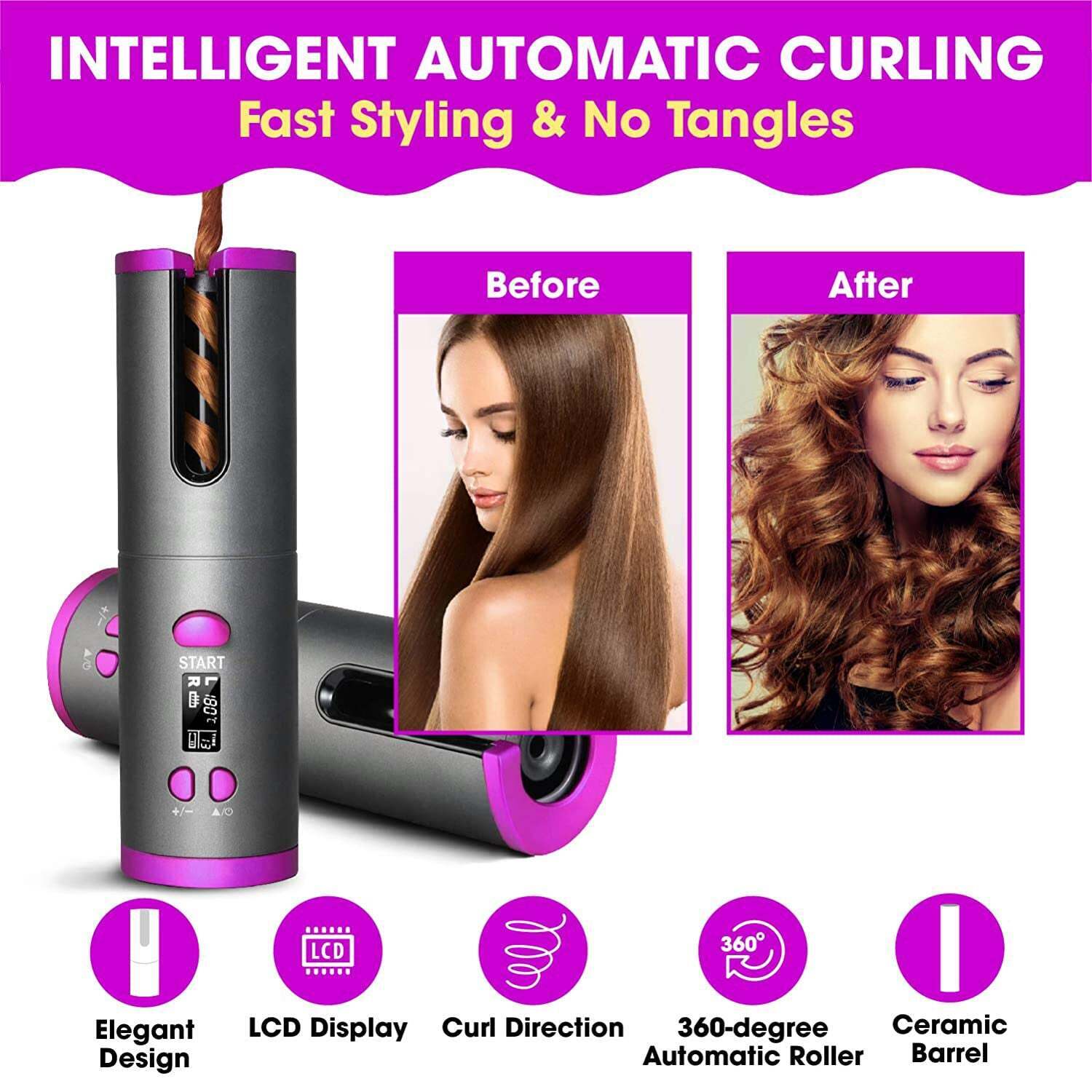 Cordless Ceramic Automatic Hair Curler for Portable Hair Styling 3